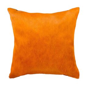 Set of Two 18" Orange Genuine Cowhide Throw Pillows