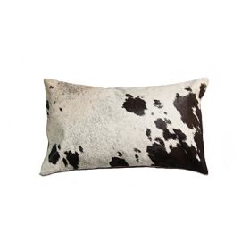 12" X 20" Chocolate And White Abstract Spots Cowhide Throw Pillow
