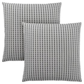 Set of Two 18" Black Gray And White Fabric Striped Throw Pillows