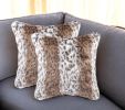 Set of Two 18" Brown White And Black Faux Fur Throw Pillows