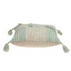 20" Beige And Mint Green Cotton Throw Pillow with Tassels And Texture