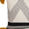 16" X 24" Beige And Black Geometric Cotton Throw Pillow with Tassels