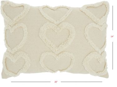 14" X 20" Off White Cotton Heart Throw Pillow