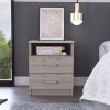 Modern 2-Drawer Nightstand with Open Shelf in Beige Wood Finish