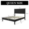 Queen Black Linen Upholstered Platform Bed Frame with Button-Tufted Headboard