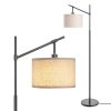 63-inch Black Modern Arc Floor Lamp with Beige Linen Drum Shade