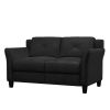 Modern Upholstered Loveseat Sofa in Black Microfiber with Button Tufted Cushions