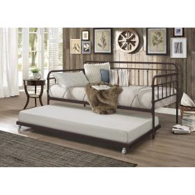 Twin size Rounded Iron Daybed with Roll Out Trundle Bed Frame in Copper Brown