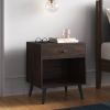 Mid-Century Modern 1-Drawer Nightstand End Table in Dark Brown Wood Finish