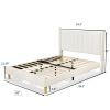 Queen Mid-Century Platform Bed Frame with Cream Velvet Upholstered Headboard