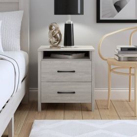 Modern Farmhouse Bedroom 2-Drawer Bedside Table Nightstand in Grey Wood Finish