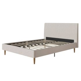 Full size Off-White Ivory Cream Upholstered Platform Bed Frame with Headboard