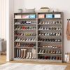 8-Shelf Shoe Rack Storage Cabinet in Grey Wood Finish - Holds Up To 45 Pairs