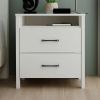 Modern 2-Drawer Nightstand with Open Shelf in Ivory Wood Finish