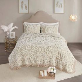 King 100-Percent Cotton Chenille Bedspread with Fringe Hem in Khaki Taupe Beige