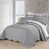 King size Ash Grey Damask Embroidered 4 Piece Oversized Bedspread Set
