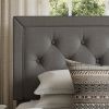 Queen Grey Linen Upholstered Platform Bed Frame with Button-Tufted Headboard