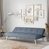 Modern Futon Sofa Bed in Light Gray Fabric with Chrome Metal Legs