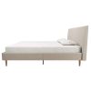 Queen Mid-Century Ivory Cream Velvet Upholstered Platform Bed with Headboard