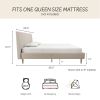 Queen Mid-Century Ivory Cream Velvet Upholstered Platform Bed with Headboard