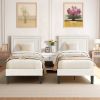 Set of 2 - Twin size White Tufted Upholstered Platform Bed Frame with Headboard