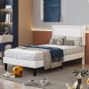 Set of 2 - Twin size White Tufted Upholstered Platform Bed Frame with Headboard