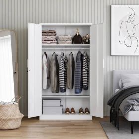 White Metal Locking Wardrobe Armoire Cabinet with Clothing Hanging Rod