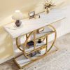 Modern Round Gold Metal Frame Foyer Console Table with White Faux Marble Shelves