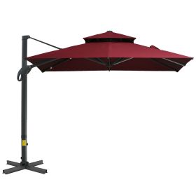 10x10ft Cantilever Umbrella: 360° Rotating Wine Red Double-Top Aluminum Shade