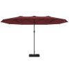 Garden Parasol 14.4ft Double-Sided Sun Umbrella with Base, Patio Parasol with LED Solar Lights, Wine Red