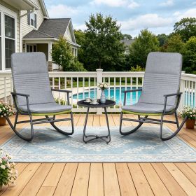 3 Piece Outdoor Rocking Bistro Set, Patio Rocking Chairs with Water-Resistant Cushions & Tempered Glass Side Table