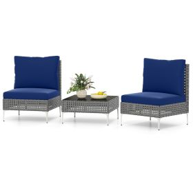 3 Pieces PE Rattan Conversation Chairs with Tempered Glass Coffee Table for Garden Porch