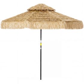 8.5 FT Hula Thatched Tiki Patio Umbrella, 2-Tier Tropical Hawaiian Style Outdoor Umbrella with 8 Ribs, UPF30+, Khaki