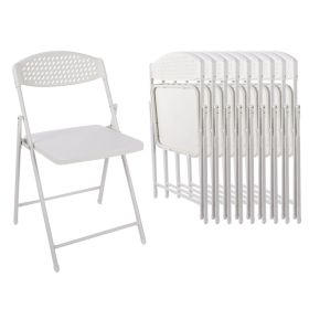 Steel Frame Light-Weight Compact Plastic Folding Chairs,White (Set of 10)