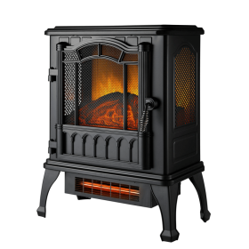 New 2-Setting 3D Electric Stove Heater with Life-like Flame, Black
