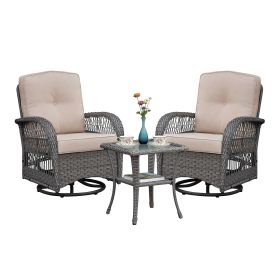3-Piece Outdoor Wicker Swivel Rocker Bistro Set, Patio Conversation Set with 2 Swivel Rocking Chairs