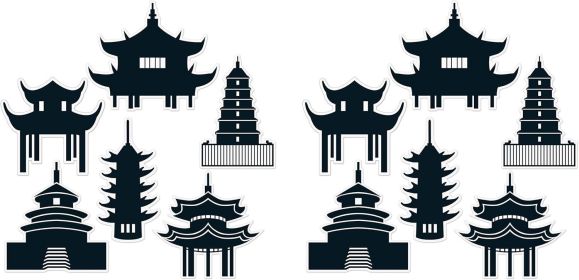 12 Piece Pagoda Cut Outs Asian Theme Party Decorations