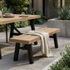 Outdoor Bench with Slat Panel Design and Acacia Wood Frame, Natural and Grey