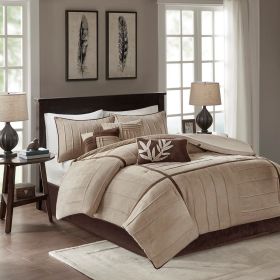 7 Piece Faux Suede Comforter Set Beige King