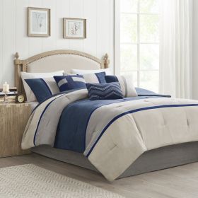 7 Piece Faux Suede Comforter Set Blue Queen