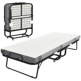 Folding Bed with Mattress for Adults, Twin Size, Portable Foldable Bed with Super Strong Steel Frame, 78.75" x 35.5", Fold Up, Roll Away & Hideaway