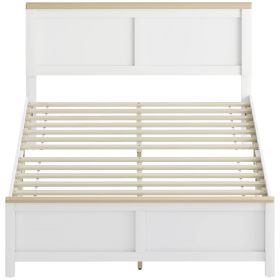 Full Bed Frame with Headboard, Modern Platform Bed Frame with Wooden Slats, No Box Spring Needed, Easy Assembly, White