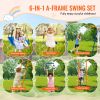 Swing Sets for Backyard, 6 in 1 Swing Set with 2 Swings, Trapeze Bar, Climbing Ladder, Climbing Net, and Basketball Hoop