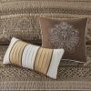 6 Piece Jacquard Quilt Set with Throw Pillows Brown/Gold Full/Queen