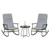 3 Piece Outdoor Rocking Bistro Set, Patio Rocking Chairs with Water-Resistant Cushions & Tempered Glass Side Table