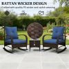 3-piece terrace furniture set, outdoor rocking chair with coffee table, garden set, brown