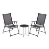 3-Piece Steel and Sling Folding Outdoor Patio Bistro Set, Black