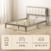 Full Bed Frame with Headboard Full Size Platform Bed Frame with Wooden Slats No Box Spring Needed Easy Assembly Gray