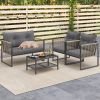 4 Pieces Outdoor PE Rattan Conversation Sofa Set with Cushions