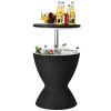 Black Outdoor Imitation Rattan Ice Cooler Side Table 8Gal 2-Height Adjustable with Drain Plug